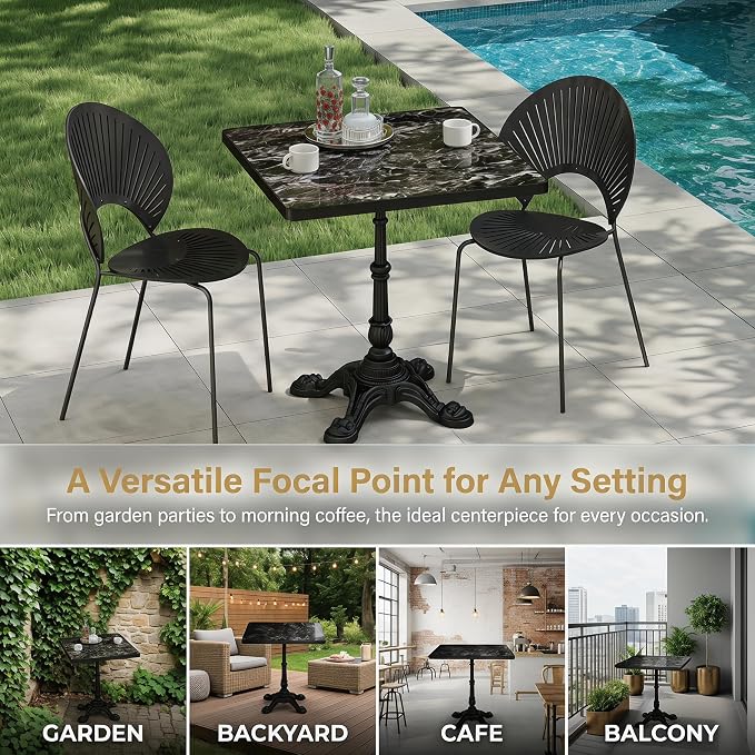 SSLine 31.5" Sintered Stone Dining Table, Marble Top Bistro Table with Heavy-Duty Cast Iron Base, Waterproof Tulip Table for 2-4 Person,Indoor/Outdoor Use for Patio,Cafe,Restaurant (Square-Black)