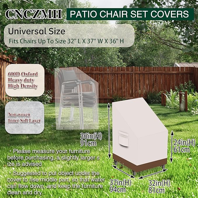 Heavy Duty Patio Chair Covers Waterproof Outdoor, 2 Pack 600D Patio Furniture Covers for Outdoor Rocking Swivel Adirondack Chairs, Lounge Deep Seat 32'' W x 37''D x 24''H/ 36''H Beige Brown