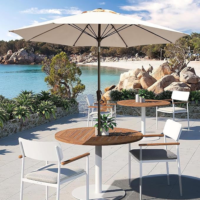 LOUNZY 9FT Large Outdoor Patio Umbrella Table Umbrella-UV Resistant,Easy Push Button Tilt and Crank,8 Sturdy Fiberglass Ribs Pool Umbrella for Patio,Backyard,Deck,Yard,Market