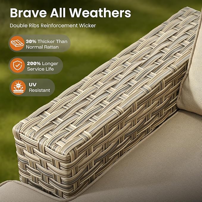 ovios 7 Piece Patio Sectional Furniture, Rattan Wicker Coversation Couch Set, Outdoor Sofa Set for Outside Porch Balcony Backyard Pool,Beige
