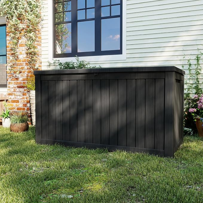 200 Gallon Deck Boxes Outdoor Waterproof, Outdoor Storage Box with Lockable Lid & UV-Resistant for Patio Furniture, Outdoor Cushions, Garden Tools and Pool Supplies, Black