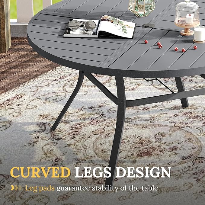 VICLLAX Patio Dining Set for 6, 6 Seats Outdoor Furniture Includes 50.1" Round Patio Table and Swivel Padded Chairs, Grey Tabletop and Grey Fabric