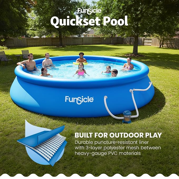Funsicle Quickset 15' x 36" Round Above Ground Swimming Pool, with FiltraBoost 800 GPH Filter Pump, Type D Filter Cartridge & Repair Patch