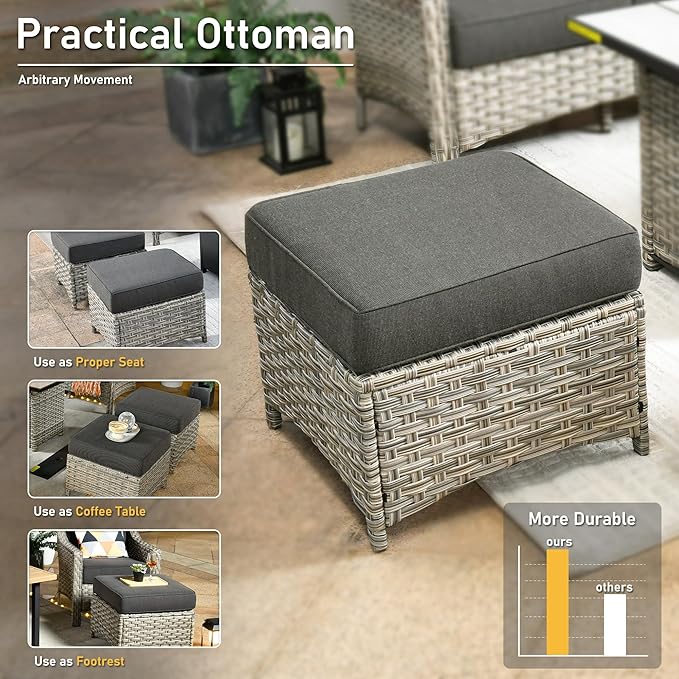HOOOWOOO Patio Furniture Set,5 Pieces Wicker Outdoor Furniture,High Back Conversation Set with All Weather Resistant Swivel Chairs with Ottoman Side Table,Black