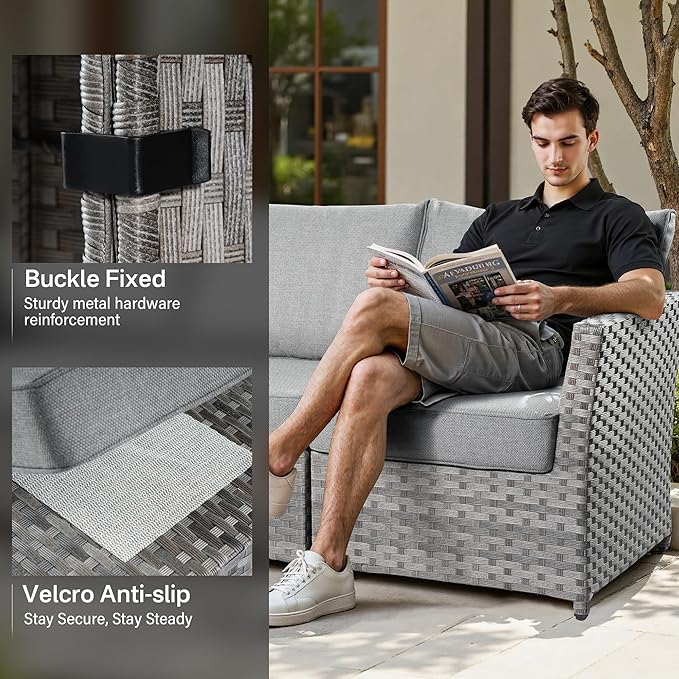 Fully Assembled & Spacious 9-Pc Outdoor Sofa Set, Patio Rattan Conversation Group with Rocking Chair and Tea Table