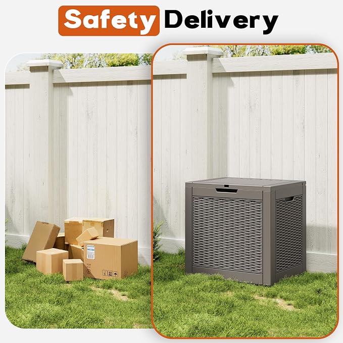 Outdoor Storage Box, Resin Deck Boxes Indoor and outdoor, Waterproof Storage Box Lockable Lid (Grey, 35 Gallon-2 Pack)