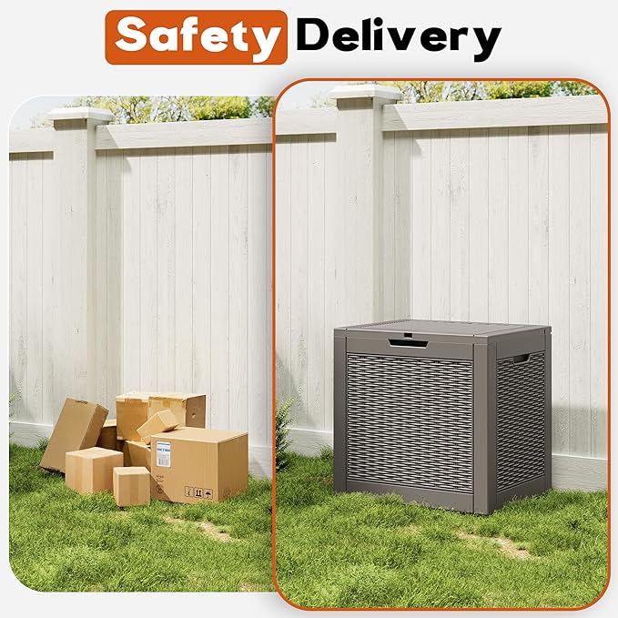 Outdoor Storage Box, Resin Deck Boxes Indoor and outdoor, Waterproof Storage Box Lockable Lid (Grey,35 Gallon-2Pack)