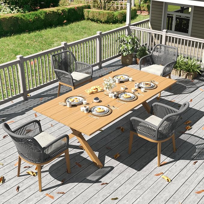 LayinSun Outdoor Dining Set for 4, 5 Pieces Patio Furniture Sets with Aluminum Dining Table and Rope Weave Chairs