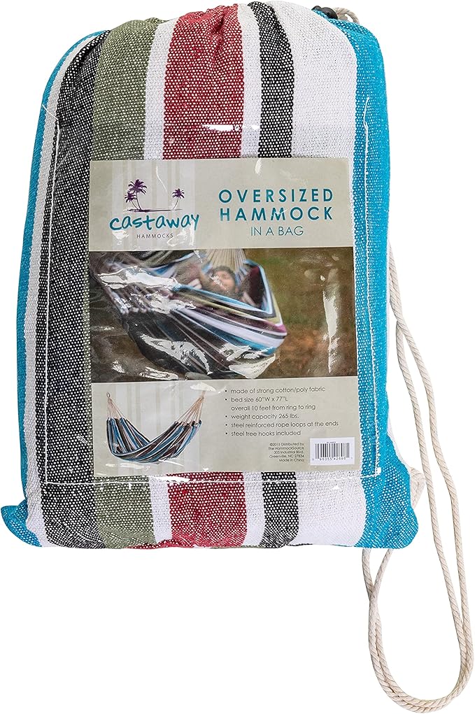 Castaway Living Large Gray Multicolor Stripe Brazilian Double Hammock with Matching Storage Bag, Designed in The USA, Perfect for Backyard, Patio, Bedroom, Beach & More