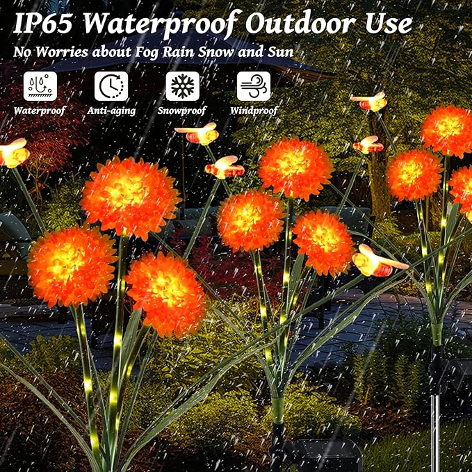 ZENFLORAL'S 8 Pack Solar Garden Lights with Flower and Swaying Bee Decor, Waterproof LED Solar Flowers Outdoor,2 Mode Light for Garden,Patio,Yard,Pathway,Decoration Gifts for Women Mother's Day