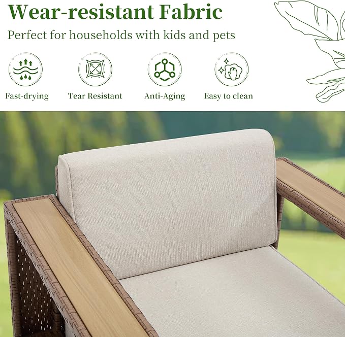 Bonzy Home 6 Piece Patio Furniture Set, Wicker Lounge Chairs Set of 2 with Rattan Side Table and 2 Ottoman & Loveseat Couch，Outdoor Patio Furniture with Extra-Thick Soft Cushions for Porch, Balcony