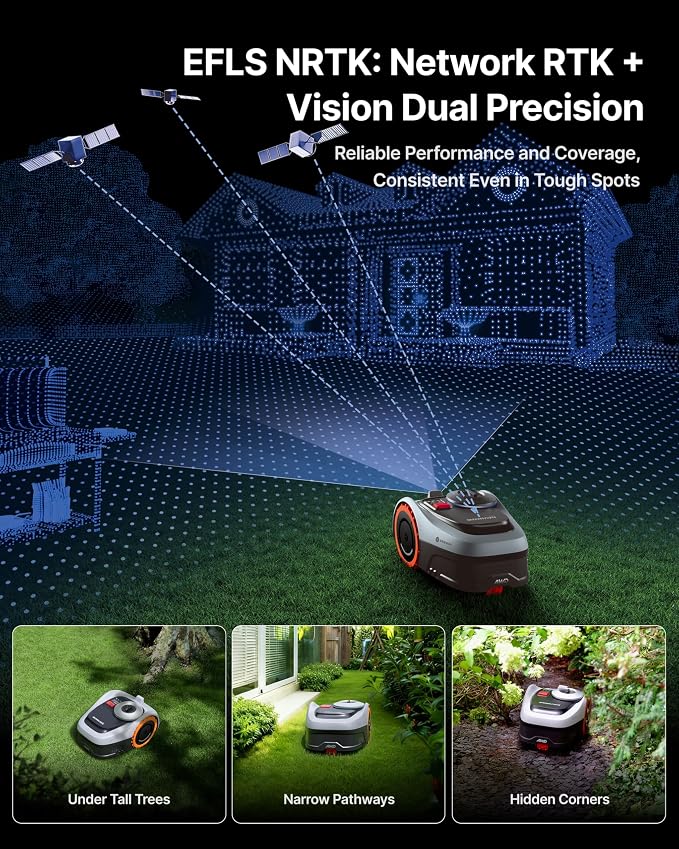Segway Navimow i210 AWD Robot Lawn Mower, Wire-Free Robotic Mower, All-Wheel Drive for 45% Slopes, 2–3.6 in Adjustable Cutting Height, NRTK + Vision, Auto Mapping, 5.1Ah Battery, Covers 0.25 Acre