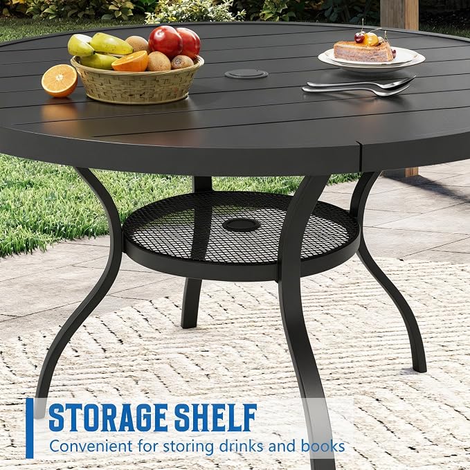 Patio Dining Table, 41" x 41" Outdoor Round Metal Table with1.57 Umbrella Hole, for Backyards, Porches, Gardens or Poolside, Black