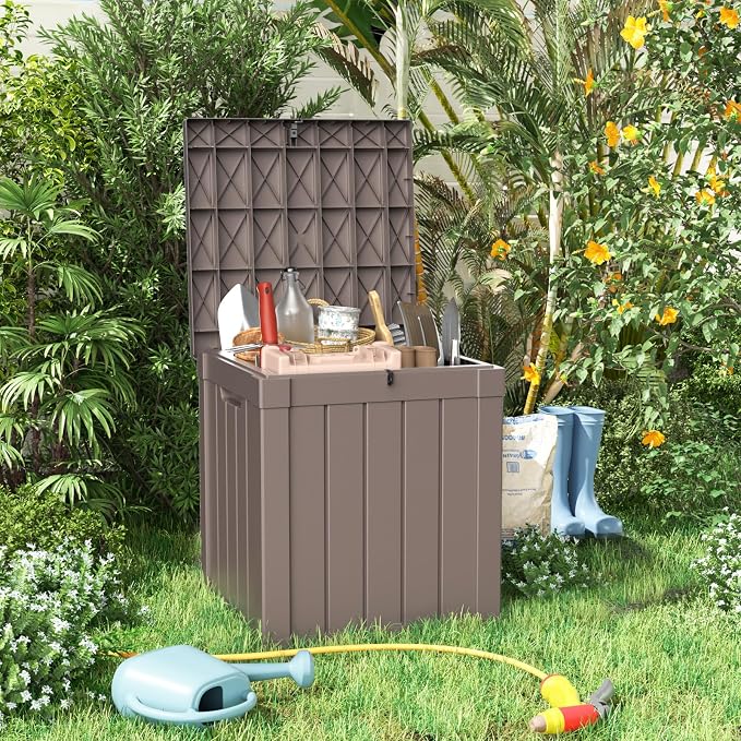 Deck Box Large Outdoor Storage for Patio Furniture,Outdoor Cushions,Garden Tools and Pool Supplies,Waterproof,Resin,Lockable (Grey, 50 Gallon)