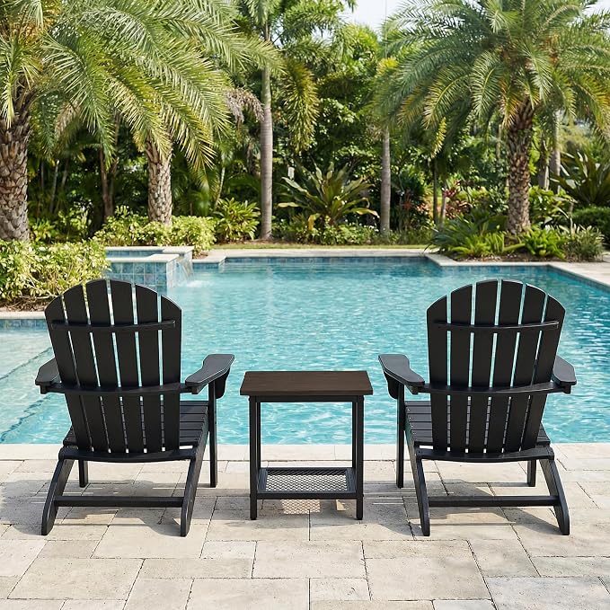 2-Tier Outdoor Side Table with Storage, Weather Resistant Patio End Table, HDPS Small Accent Table for Deck, Garden, Pool, Backyard, Brown 2pcs