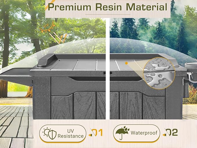 28 Gallon Outdoor Deck Box, Gray Waterproof Resin Storage Box with Lid for Patio, Toy Box Package Delivery