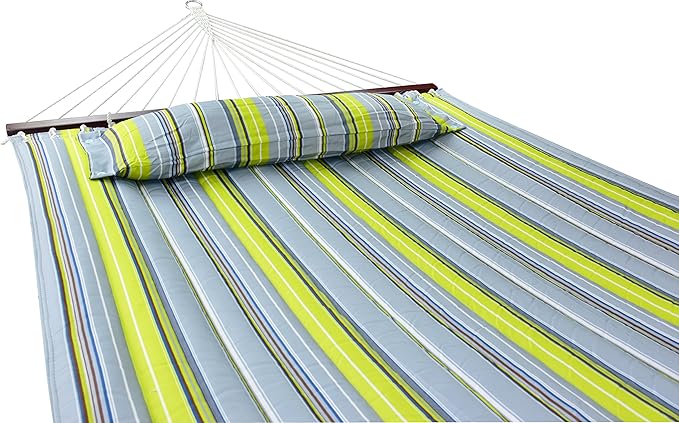 Sorbus 2-Person Stylish Hammock with Stand- 53" Large Cotton Outdoor Hammock- Spreadedbars & Pillow Included- Heavy Duty 450lbs Portable Hammock for Garden Patio Outdoor Camping- Comfortable, Washable