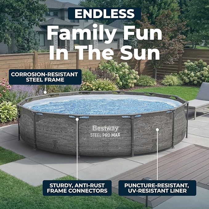 Bestway Steel Pro MAX 12' x 30" Above Ground Pool, Round Metal Frame Outdoor Swimming Pool Set with Filter Pump, Stacked Stone Print
