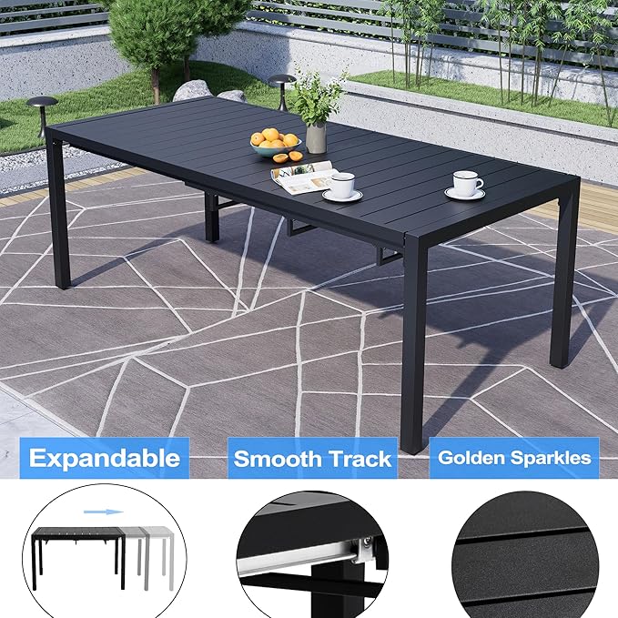 MEOOEM Outdoor Patio Dining Sets for 8, Outdoor Expandable Long Tables and Grey Swivel Chairs Set of 8, All Weather Heavy Duty 9-Piece Outdoor Patio Table and Chairs for Garden, Backyard