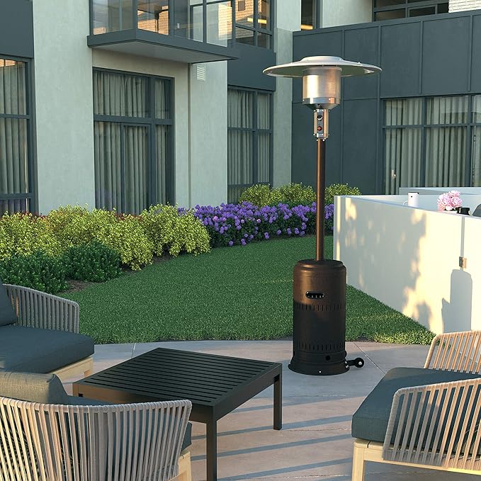 Fire Sense 63717 Performance Series Patio Heater With Wheels 46,000 BTU Output Electronic Ignition System Portable Outdoor Propane Heater For Residential - Espresso
