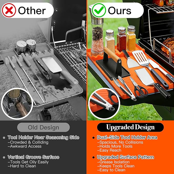 Silicone Grill Mat for Blackstone - BBQ Griddle Tools Side Mat with Drip Pad, Griddle Tools Mat for Outdoor Kitchen Countertop, BBQ Grill Accessories Gifts for Men (Orange-2Pack)