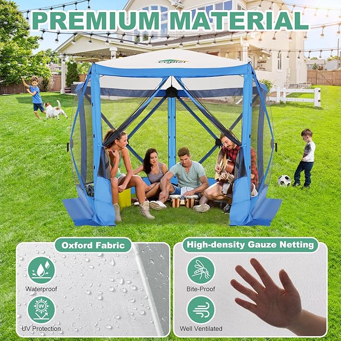 COBIZI 10x10 FT Pop up Gazebo, Popup Canopy Tent,Screened in Gazebos with sidewalls, Waterproof Portable Outdoor Small Screen Tents Sun Shelter,carpas para Patio for Camping, Garden and Backyard,Blue