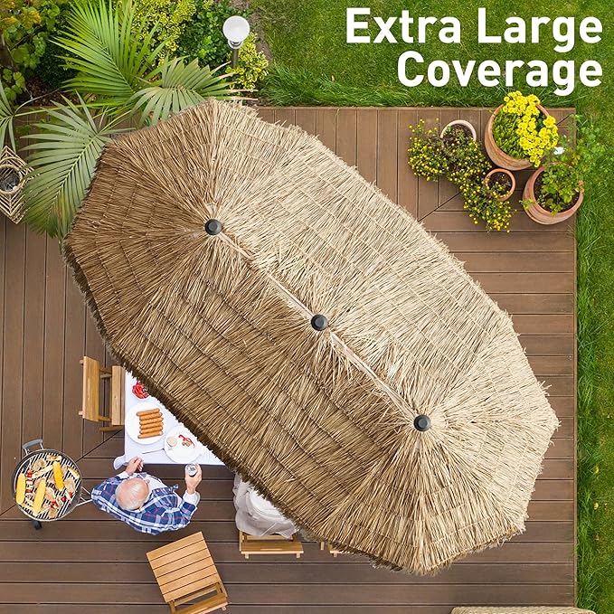 13ft Thatch Umbrella Tiki Bench umbrella With Crank, Water-resistant for Bench, Patio,Pool