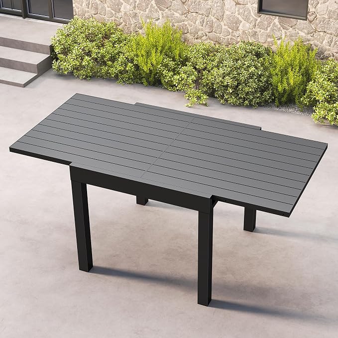 Expandable Patio Dining Table for 4-6 Person, Aluminum Extendable Outdoor Table, 32"-65" Adjustable Patio Table, Square/Rectangular Outdoor Accent Table for Garden, Backyard, Poolside, Black