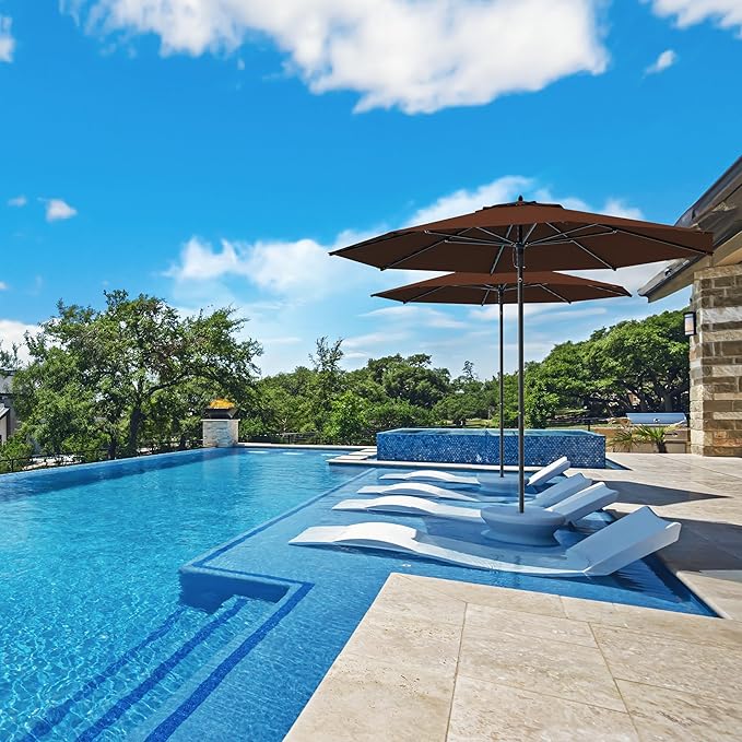 Midtown Umbrellas The Wooden 9 Feet Patio Umbrella With Sunbrella Bay Brown Acrylic Fabric - Aluminum Frame Market Umbrella For Backyard, Deck, Garden, Pool - Wooden Pole