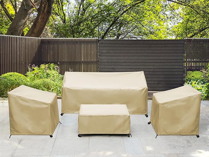 Patio Furniture Covers,Outdoor Furniture Cover Waterproof,Patio Furniture Set Covers for 4 Piece Outdoor Conversation Set,Patio Covers Set-XX-Large (Beige)