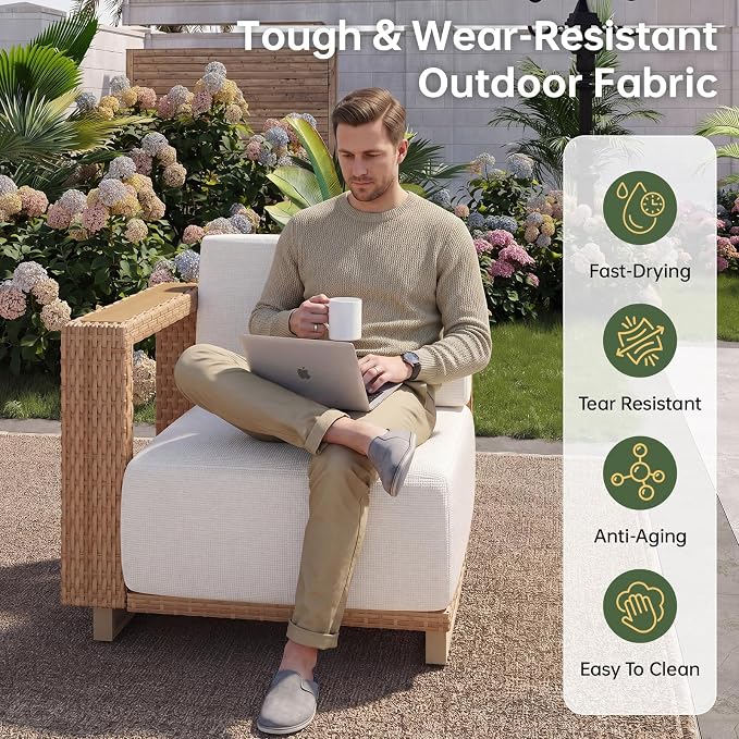 Aoxun Patio Furniture Set, 6 Piece Outdoor Wicker Sectional Sofa, All‑Weather Rattan Modular Sofa with 10'' Ultra‑Thick Cushions, Outdoor Conversation Set for Backyard, Poolside & Garden, Yellow/Beige