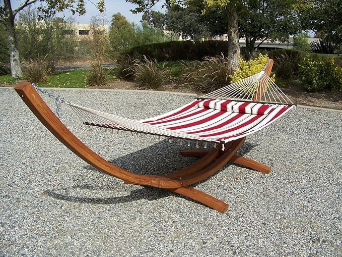 Deluxe Quilted Elegant Red Stripe, Double Padded Hammock Bed w/Pillow. 2 Person Bed. 425 LB Capacity. Stand NOT Included