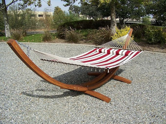 Deluxe Quilted Elegant Red Stripe, Double Padded Hammock Bed w/Pillow. 2 Person Bed. 425 LB Capacity. Stand NOT Included
