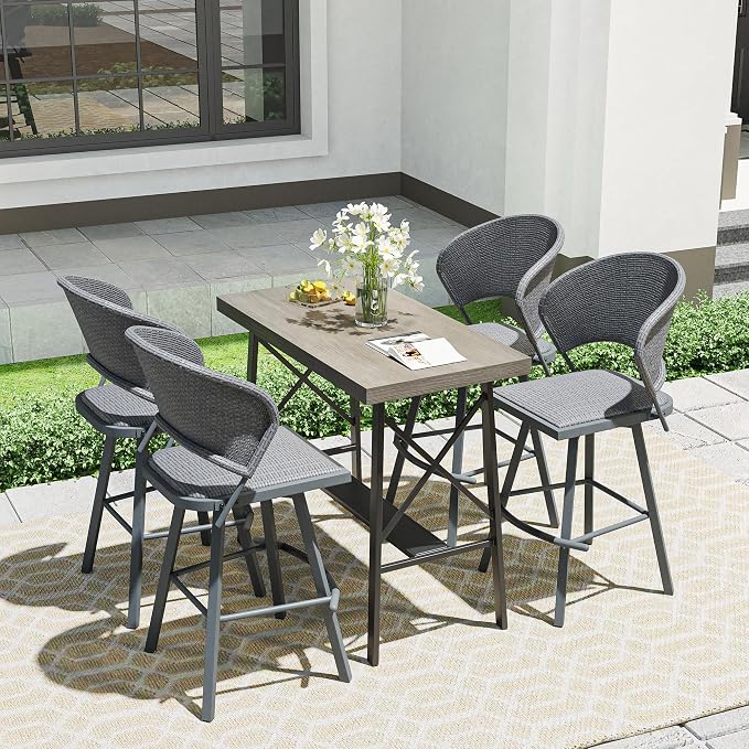 VICLLAX Outdoor Bar Table, 40.5" Wide Patio Counter Height Patio Table, Rectangle Bar Table for Front Porch Balcony, Backyard, Light Grey