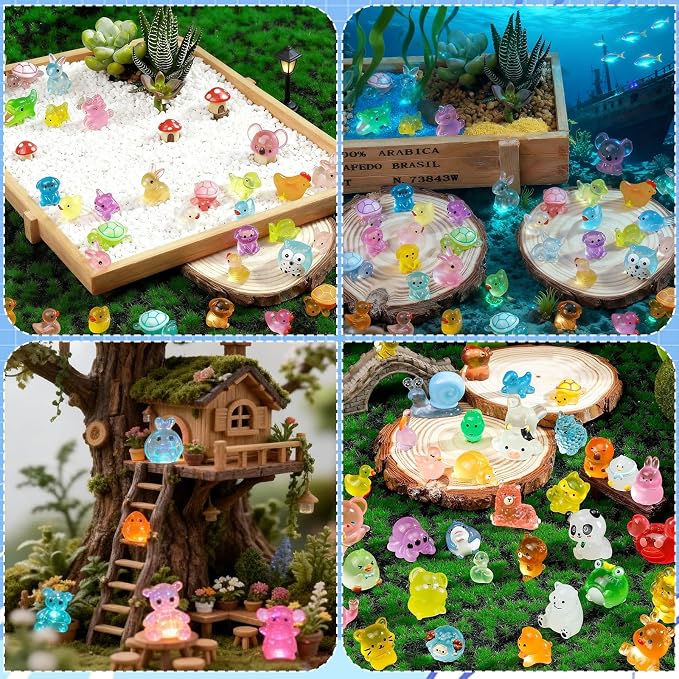 Mini Glow in The Dark Animal Resin Models, Mystery Resin Animals Blind Bag, Mini Glow Figures Bulk Set for DIY Garden Dollhouse Aquarium Micro Landscape, Random Styles for Ages 14 and up(50pcs)