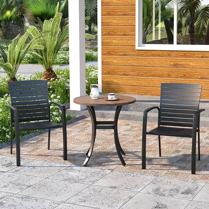 3-Piece Outdoor Dining Set, Small Patio Table with Aluminum Chairs | 27.5" Small Metal Outdoor Table, Aluminum Chair with Resin Seat and Backrest, Perfect for Garden, Deck, Poolside, Balcony