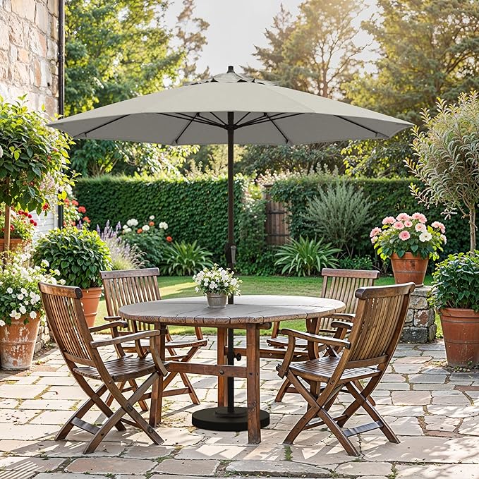 California Umbrella 12-Year Protection 7.5-Ft Outdoor Patio Umbrella, Sunbrella Fade-Resistant Fabric, Auto-Tilt, Heavy Duty Aluminum Frame, 8 Reinforced Ribs for Pool or Deck, Bronze Pole, Granite
