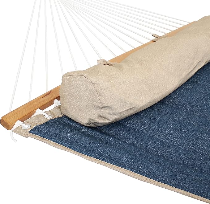 Sunnydaze Double Quilted Polyester Hammock with Detachable Pillow - 440-Pound Capacity - Tidal Wave