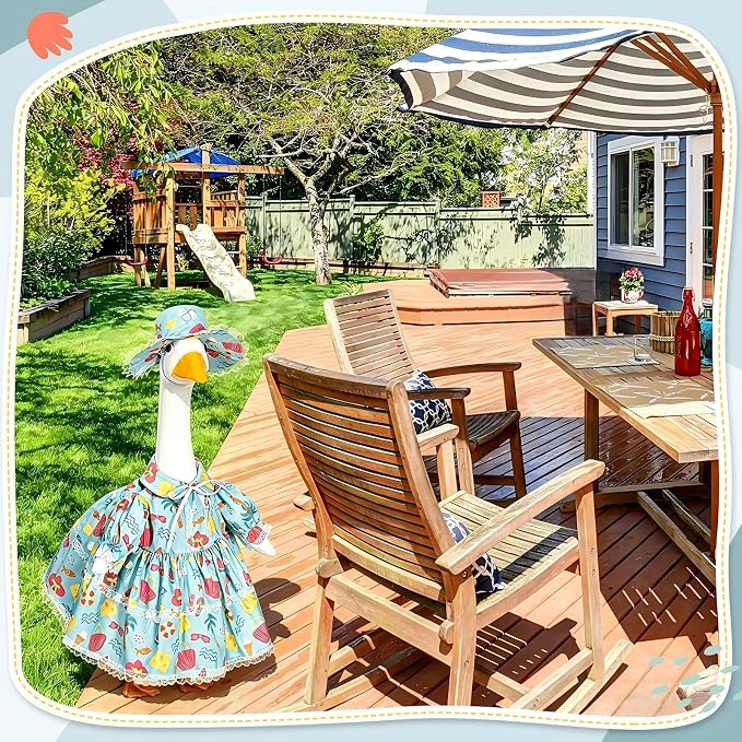 FuWeave Fall Porch Goose Outfit for Lawn Decor | Fits 23"/17" Lawn Plastic/Cement Statue Goose Costume Dress for Front Outdoor Courtyard Garden Patio Yard Decoration