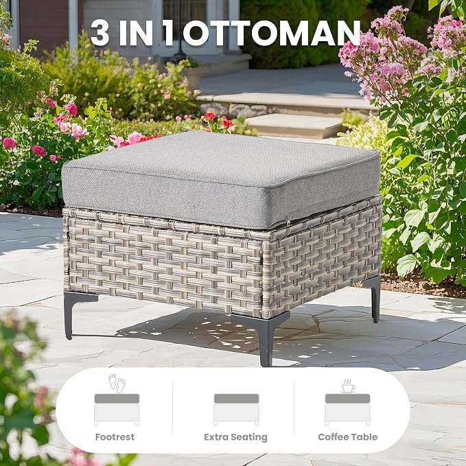 8 Pcs Patio Outdoor Furniture Set - All Weather Wicker Outdoor Sectional Sofa Couch with Swivel Fire Pit Table and Rocking Chairs e,Patio Rattan Conversation Set for Garden Deck Yard,Dark Grey