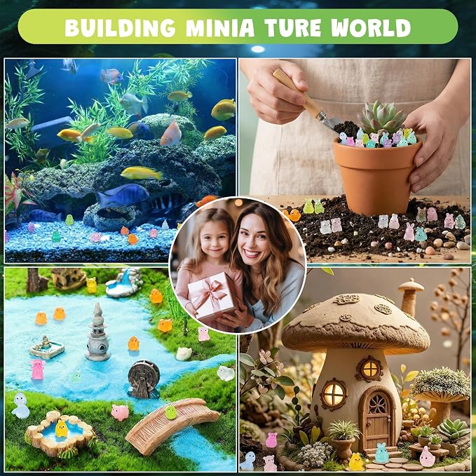 110 Pcs Mystery Mini Resin Animal Blind Bags, 60+ Variety Combination Set for Classroom Prizes, Party Favors, Glow in the Dark Luminous Miniature Figurines Bulk for Fairy Garden, DIY Decor