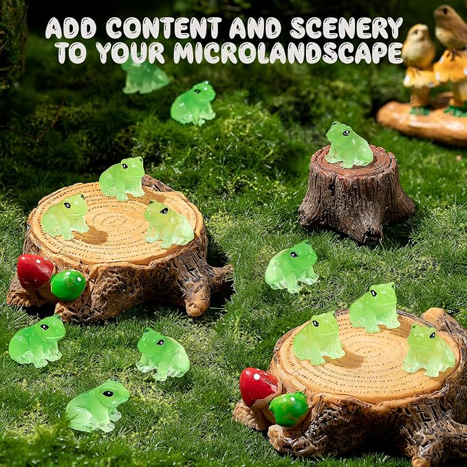 104PCS Luminous Mini Resin Frogs Green Frog Figurines Tiny Frogs for Micro | Cute Tiny Frogs Glow in The Dark, Micro Moss Landscape, Dollhoues, Terrarium Aquariums, Cake Decor, Hidden Games