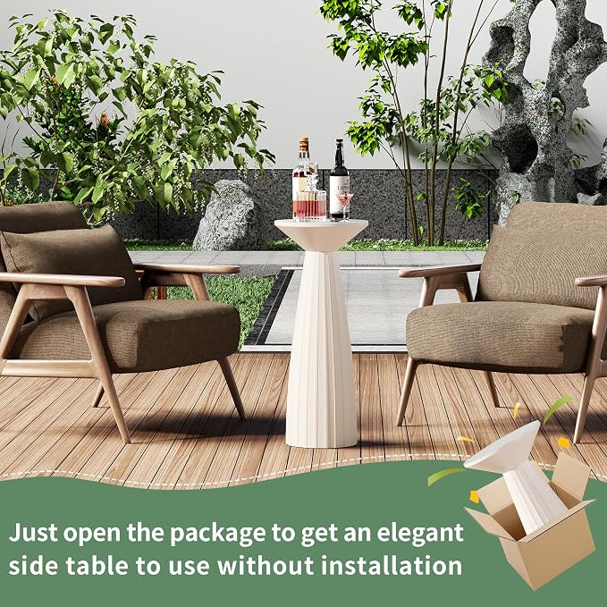 Modern Patio Side Table, Mid-Century Metal Outdoor End Table, Pedestal Round Accent Table for Poolside, Balcony & Living Room, Weather Resistant, No Assembly Required, White