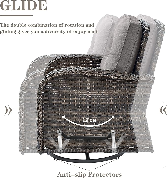 Belord 6 Piece Patio Conversation Sets - Wicker Patio Furniture Sets with Outdoor Swivel Rocker Chairs, Glider Loveseat Perfect for Patio Deck Backyard, Brown Wicker Grey Cushion