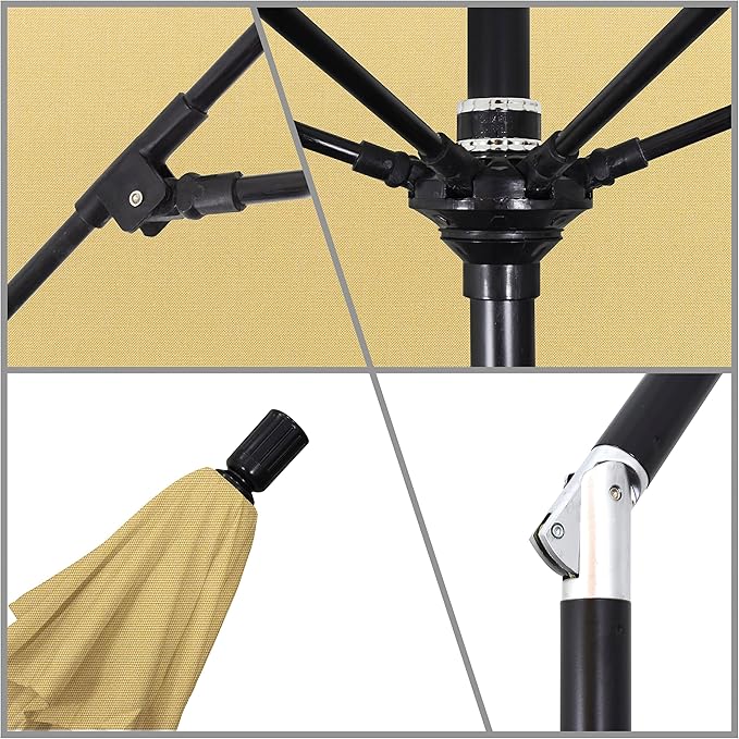 California Umbrella 9' Round Crank Lift, Collar Tilt, Aluminum Pole, Fiberglass Rib Patio Umbrella,