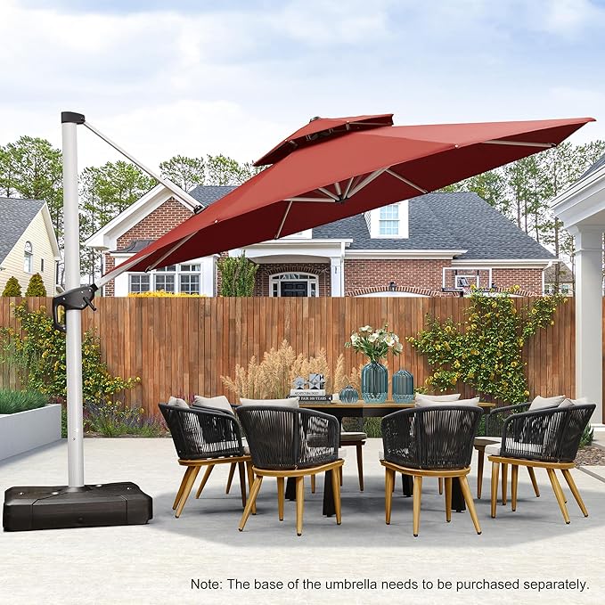 PURPLE LEAF 13 Feet Double Top Round Deluxe Patio Umbrella Offset Hanging Umbrella Outdoor Market Umbrella Garden Umbrella, Brick Red