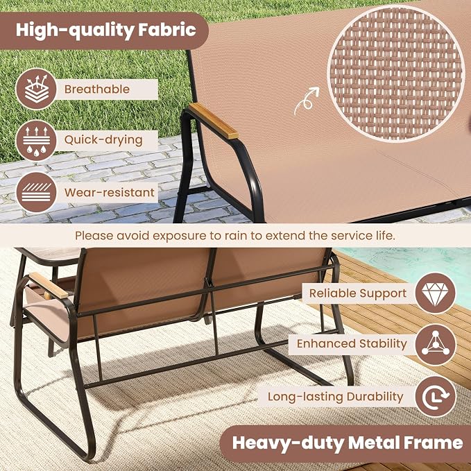 HAPPYGRILL Outdoor Conversation Set with Bistro Rocking Chairs, Loveseat, Storage Coffee Table, Patio Furniture Set with Heavy-Duty Metal Frame, Breathable Mesh Fabric (2)