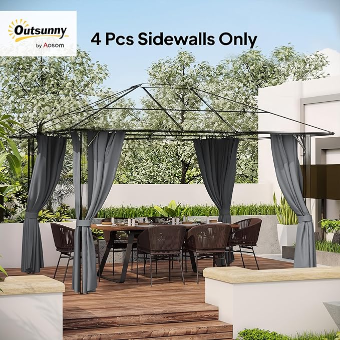 Outsunny 10' x 12' Universal Gazebo Sidewall Set with Panels, Hooks and C-Rings Included for Pergolas and Cabanas, Gray