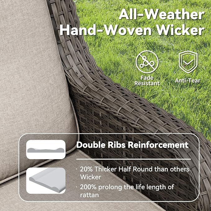 6 Piece Outdoor Wicker Patio Furniture Set, Patio Chairs Set with Thickened Olefin Cushions, High Back and Deep Seating, Hand-Woven PE Rattan for Porch, Deck