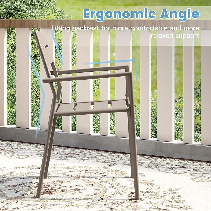 DIFY 11 Piece Outdoor Patio Dining Set for 10, 63" Round Dining Table with Umbrella Hole and Stackable Metal Chairs, Patio Table and Chairs Set for Backyard Garden Poolside, Sandshell
